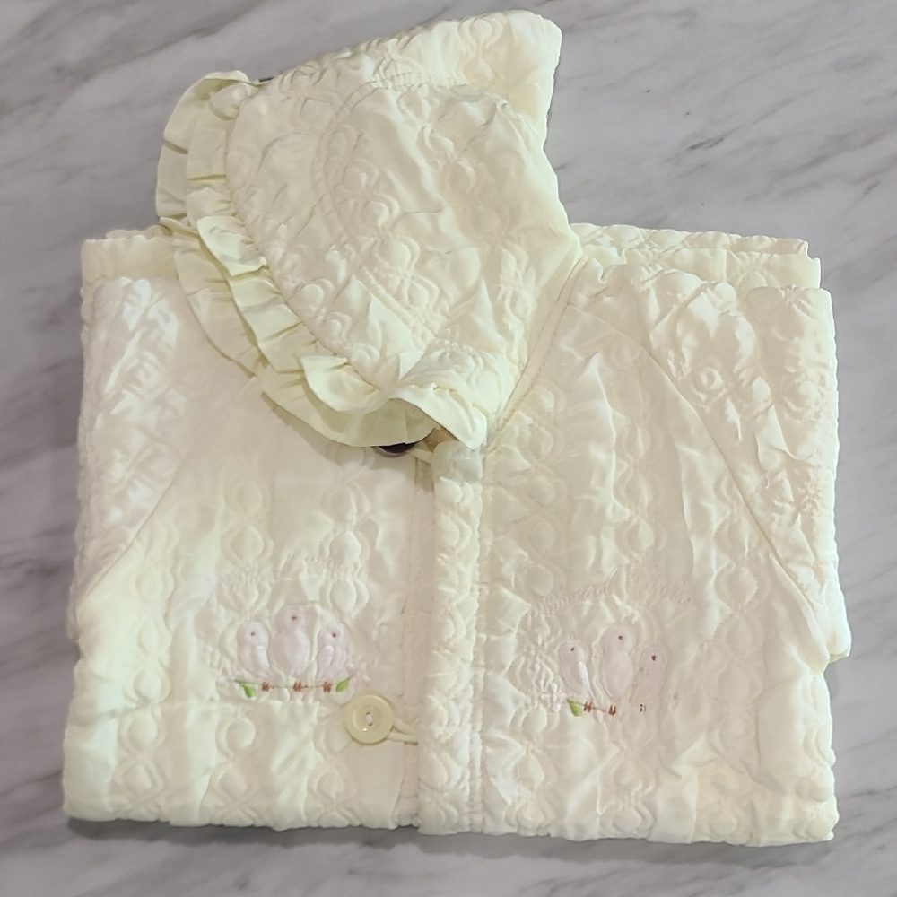 Vintage Quilted Cream Baby Jacket with Hood